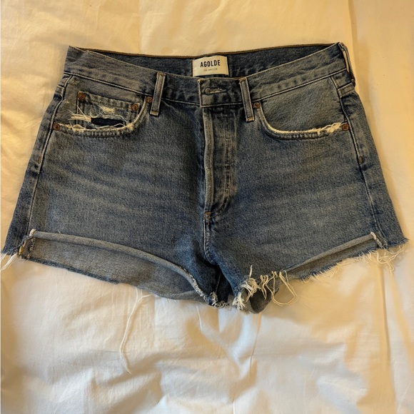 Agolde Distressed Blue Jean Shorts - Picture 1 of 2